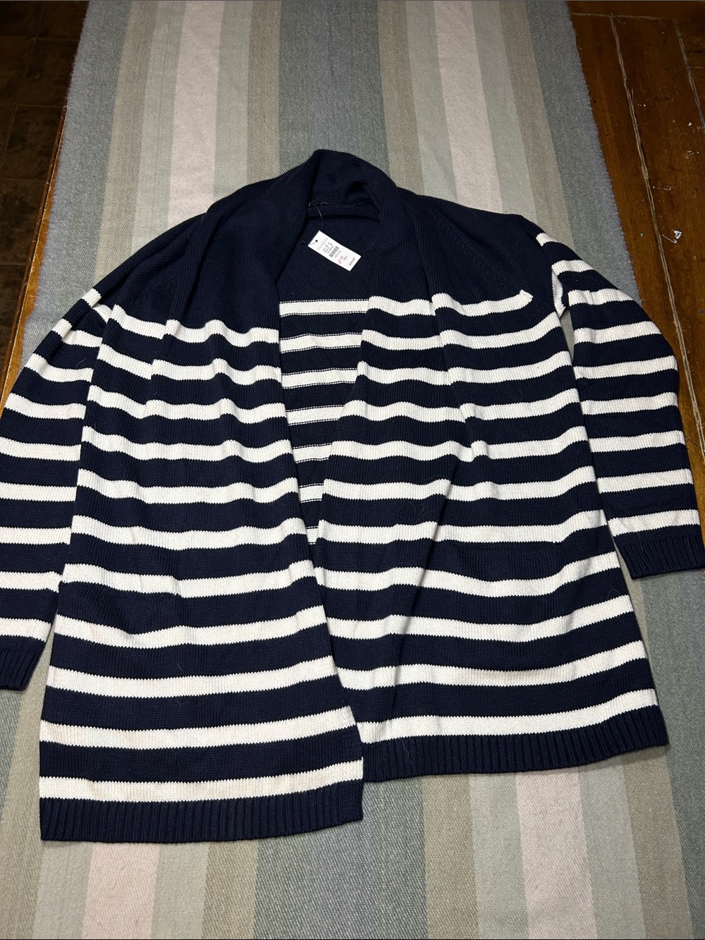 Talbots Navy and White Striped Open-Front Cardigan- new